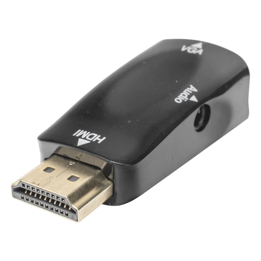 Adaptador (Convertidor) HDMI a VGA / HDMI Macho a VGA Hembra / Resolución 1920x1080 @ 60Hz / Adaptador de Audio de 3.5 mm / Chapado en Níquel