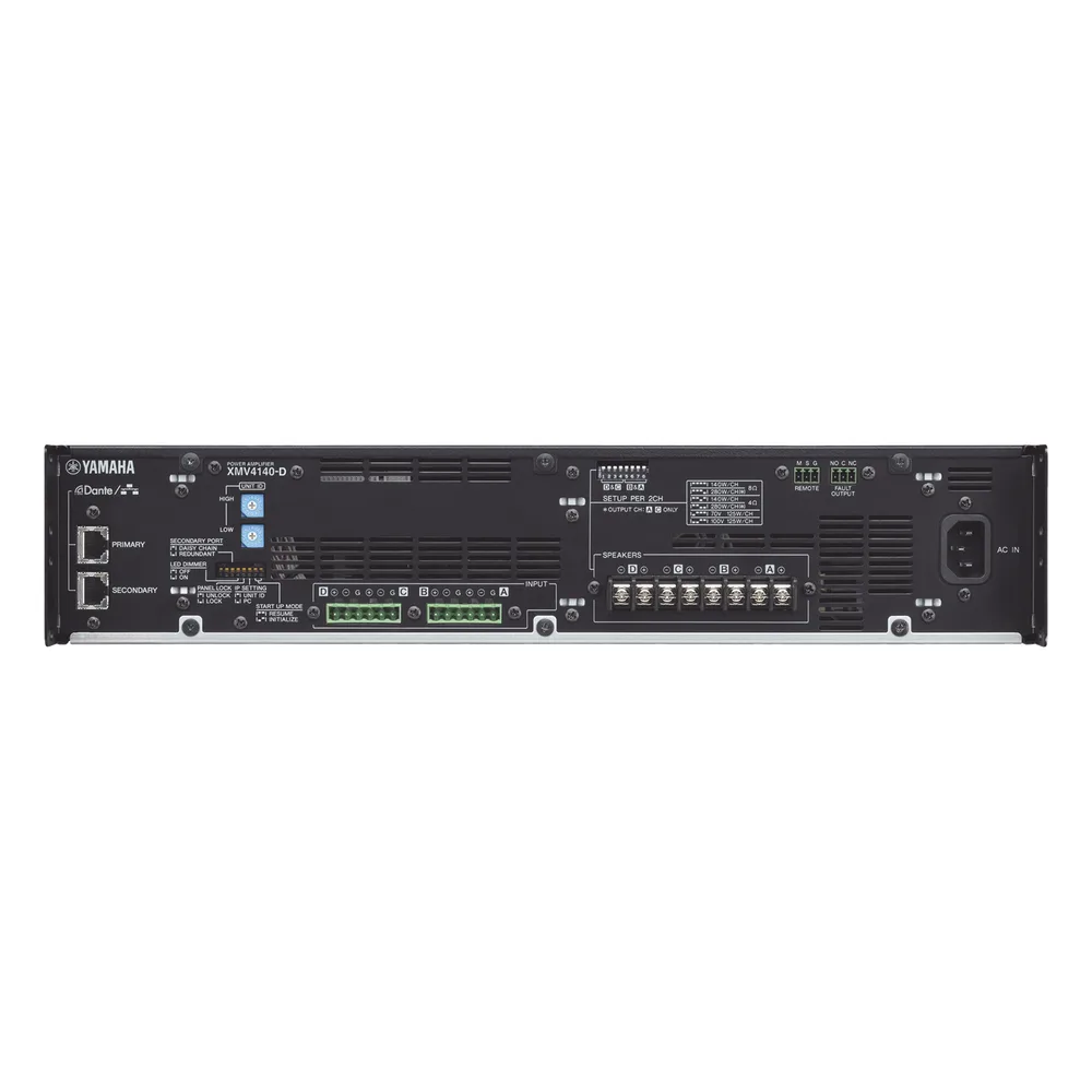 Amplificador de Audio Multicanal con Conexión Análoga | DANTE | 4 Canales, 140W | 8 OHMS | 70/100V – vista 2