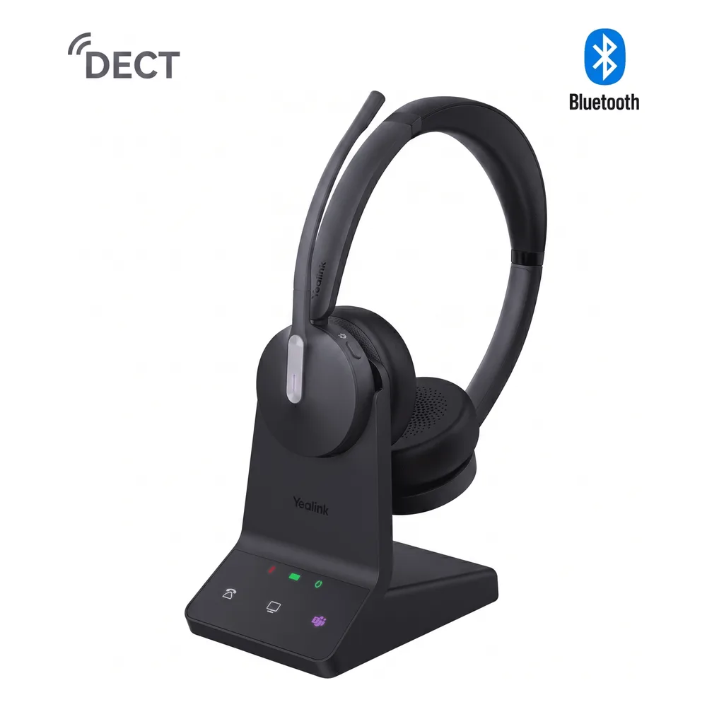 Auriculares estéreo Yealink WH64 edición MS con Bluetooth integrado (base y auriculares DECT) / Cancelación activa de ruido / Triple conexión