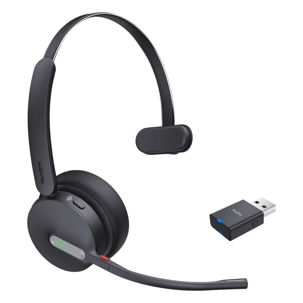 Auriculares híbridos mono Yealink WH64 edición MS/ Adaptador DECT y auriculares con Bluetooth integrado/ Cancelación de ruido con 3 micrófonos/ Alcance inalámbrico de 150 m – vista 2