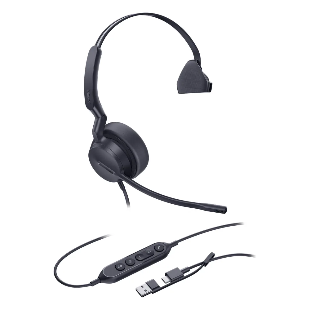 Auriculares Yealink UH42 Mono con cancelación de ruido por IA para Microsoft Teams, USB-C/A e indicador de ocupado
