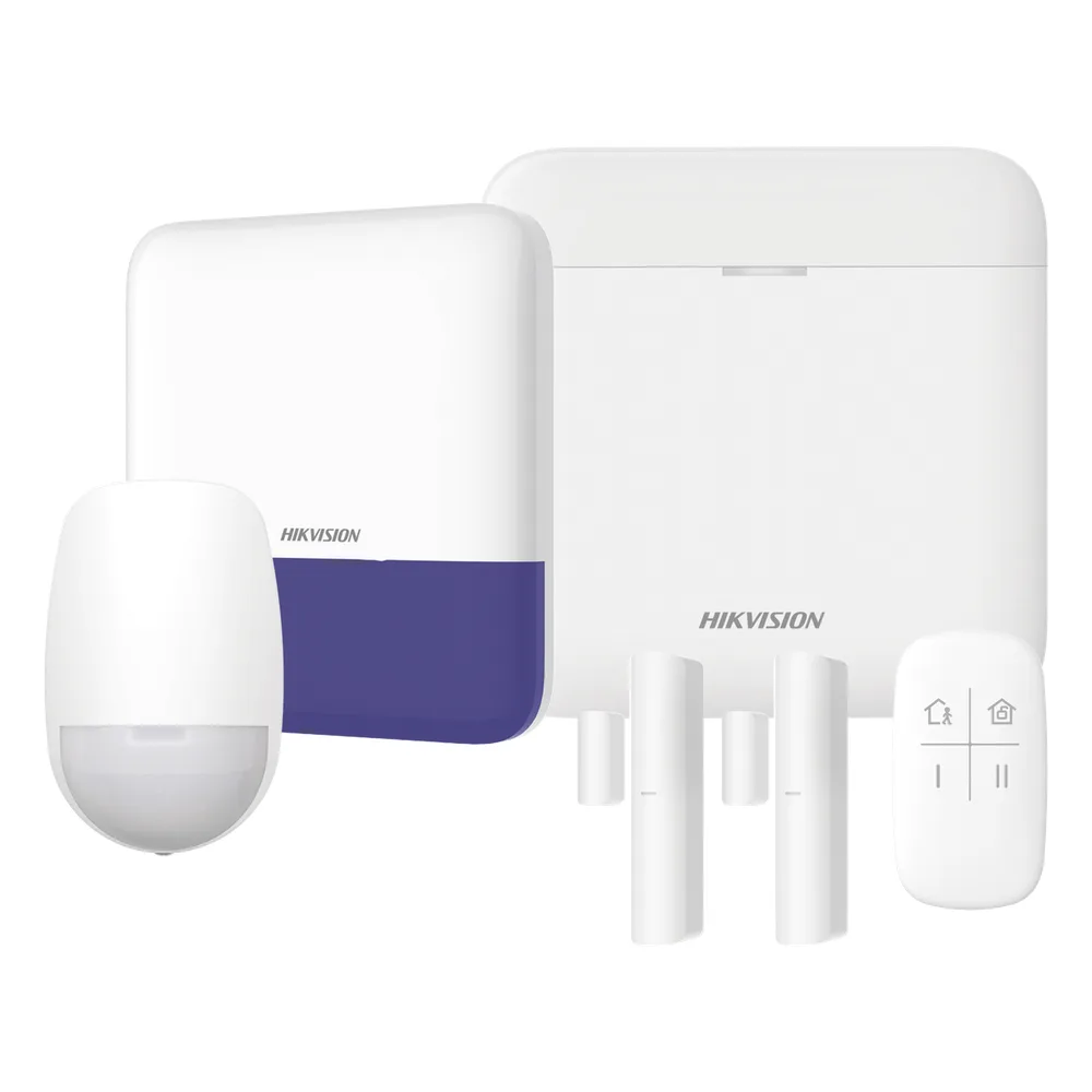 (AX PRO) KIT de Alarma AX PRO con GSM (3G/4G) / Incluye: 1 Hub con bateria de respaldo / 1 Sensores PIR / 2 Contactos Magnéticos / 1 Control Remoto / 1 Sirena Inalambrica Exterior / WiFi / Compatible con Hik-Connect P2P