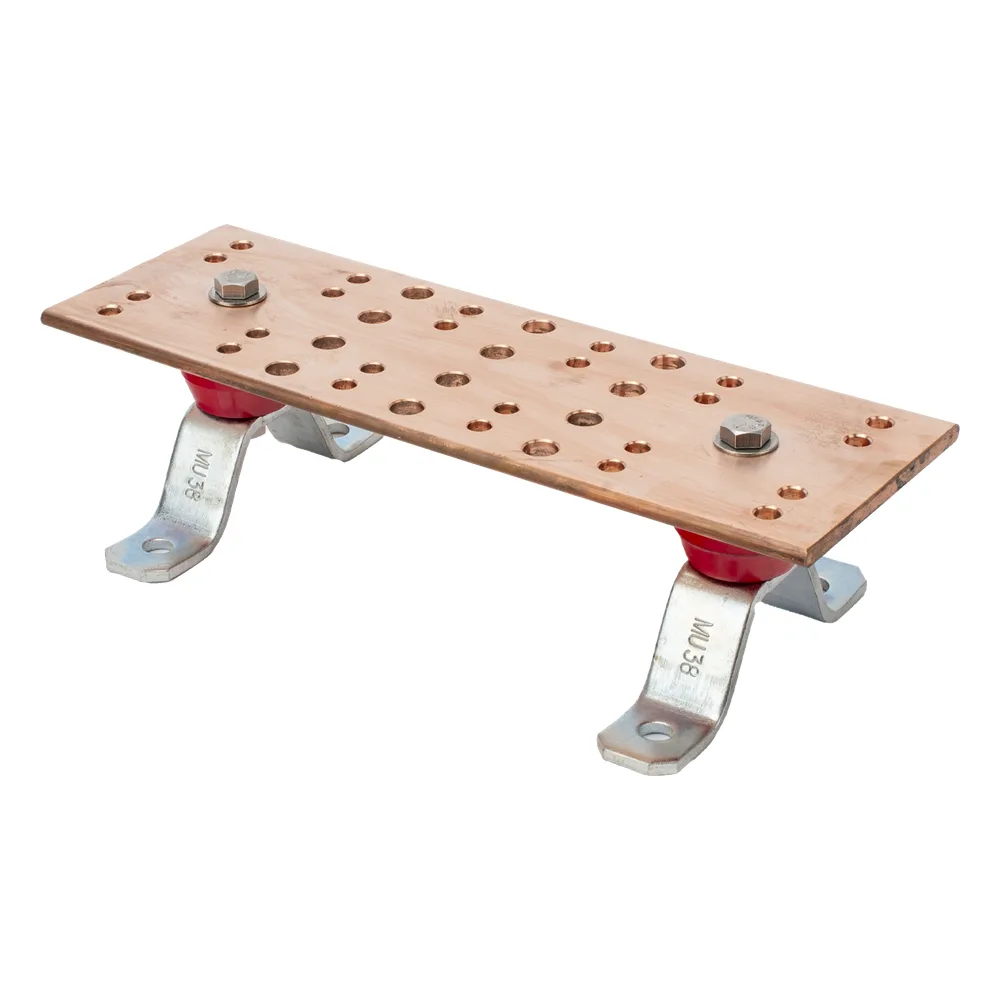 Barra Unión Telecom TMGB / 12 x 4 x 1/4 in / 100% Cobre / 12+24 Orificios / Aisladores Rojos / J-STD-607-A