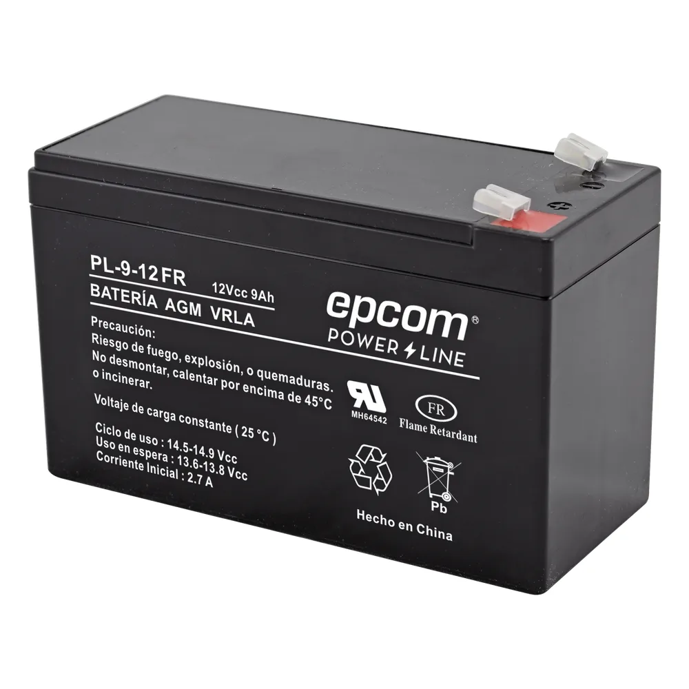 Batería 12 Vcc / 9 Ah / UL / Tecnología AGM-VRLA / Retardante a la flama / Para uso en equipo electrónico Alarmas de intrusión / Incendio/ Control de acceso / Video Vigilancia / Terminales tipo F1 / Cargador recomendado CHR-80.