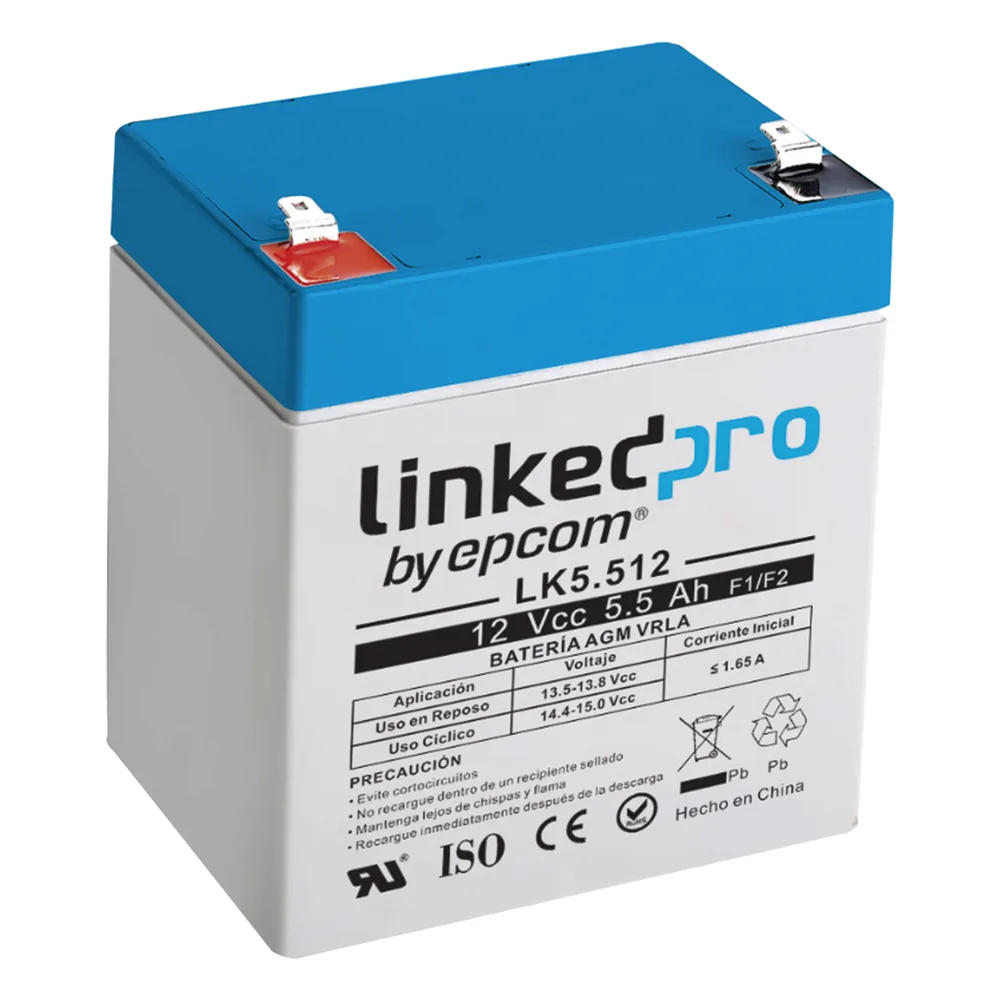 Batería de respaldo 12 V  |  5.5 Ah  |  AGM | Especial para Seguridad Electrónica | UPS | Sistemas de Emergencia  | Vida útil 5 años | Terminales F1  + Adaptador F2