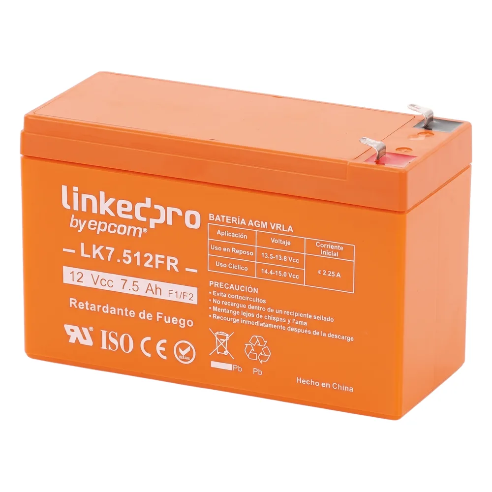 Batería de respaldo 12 V | 7.5 Ah | AGM | Certificada UL94-V0 Retardante a la Flama | Especial para Seguridad Electrónica | UPS | Sistemas de Emergencia | Vida útil 5 años | Terminales F1 + Adaptador F2