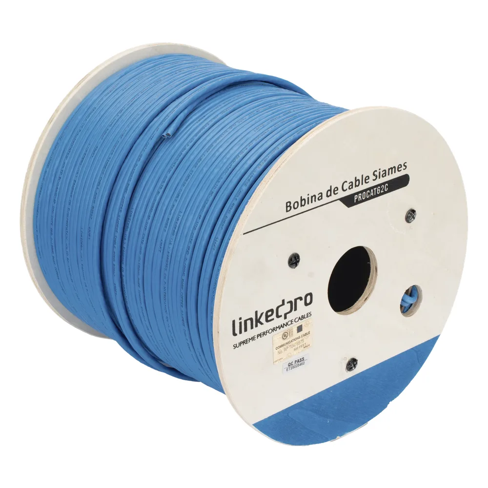 Bobina de Cable Siamés Cat6 UTP 100% Cobre + 2 Cables Gruesos (18 AWG) para Alimentar Cámaras Más Lejos / 152 Metros (500 Pies) / Instalación en Exterior / Uso Industrial para Climas Extremos