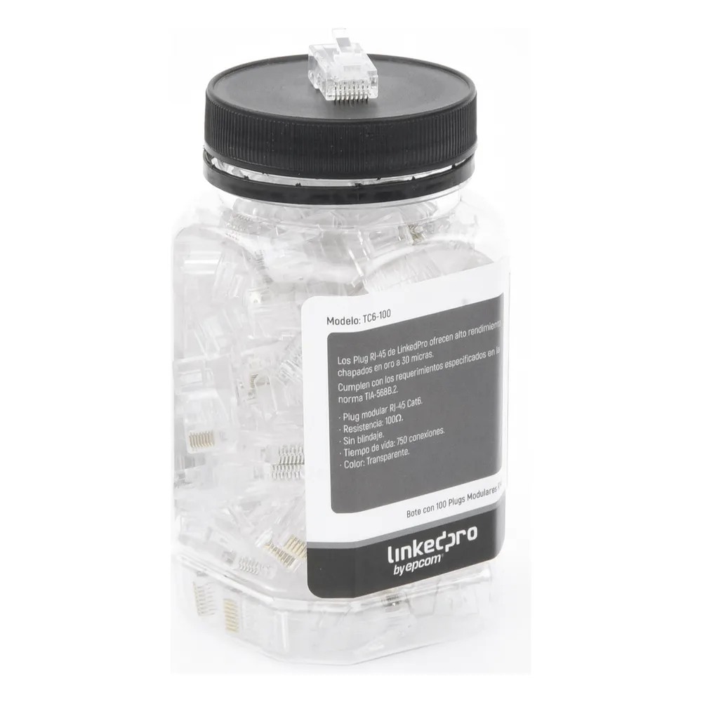 Bote con 100 Piezas de Plug Modular RJ45 Cat6 sin Blindaje, Chapado de Oro a 30 Micras para Durabilidad Extrema – vista 6