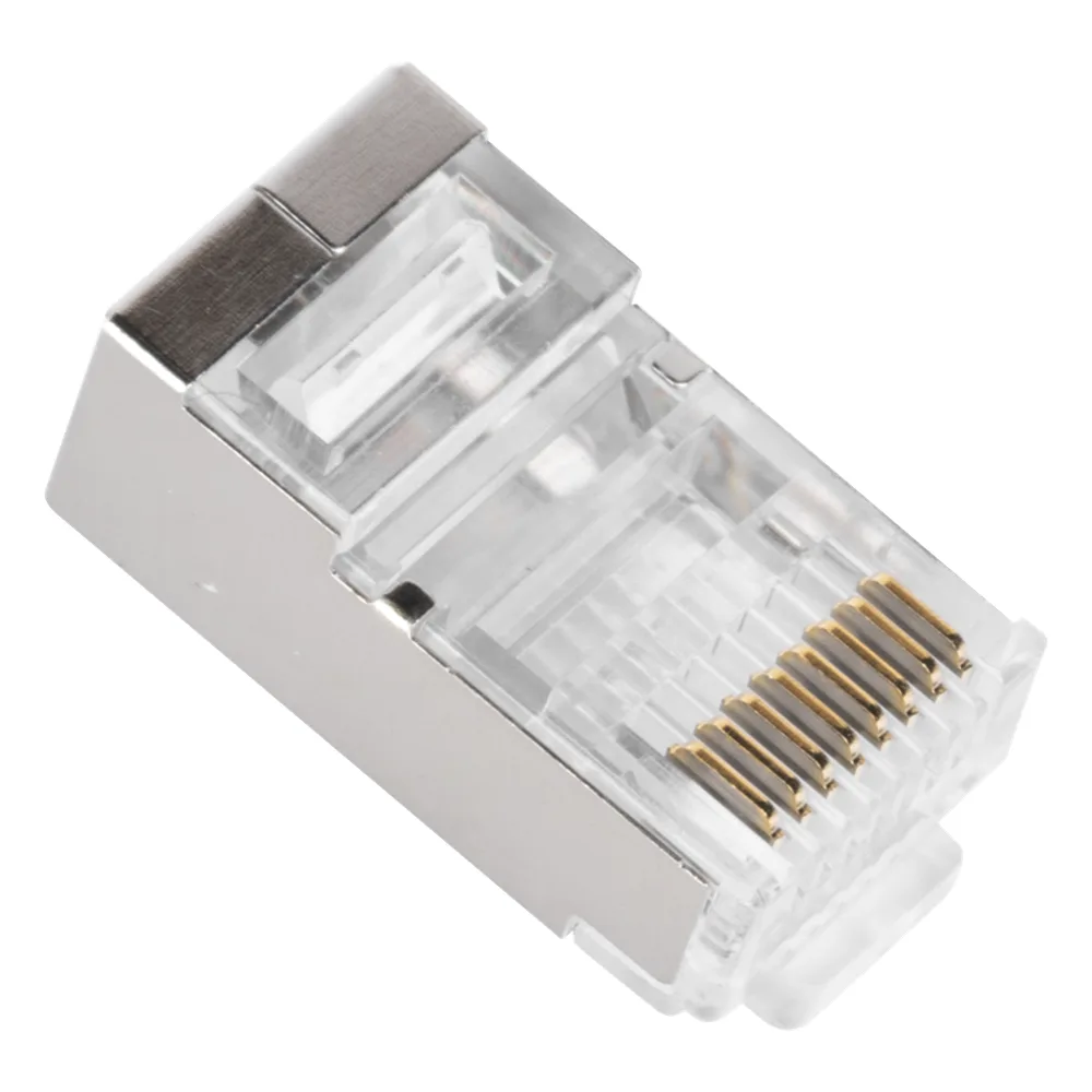 Bote con 100 Plugs Pass Through RJ45 Cat5e Blindado, Chapado de Oro a 30 Micras para Durabilidad Extrema – vista 3