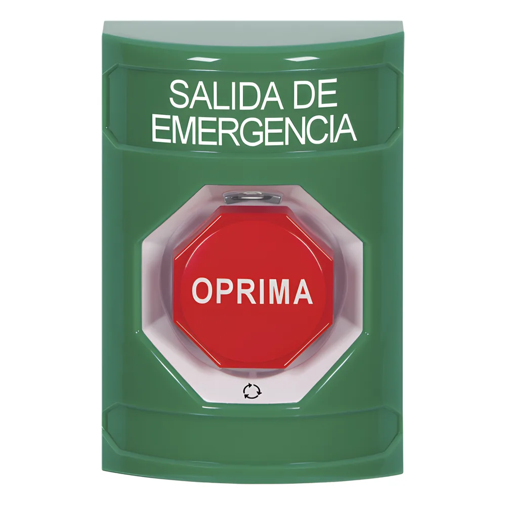 Botón de Salida de Emergencia , Texto en Español, Acción Mantenida, Girar para Restablecer, LED de iluminación