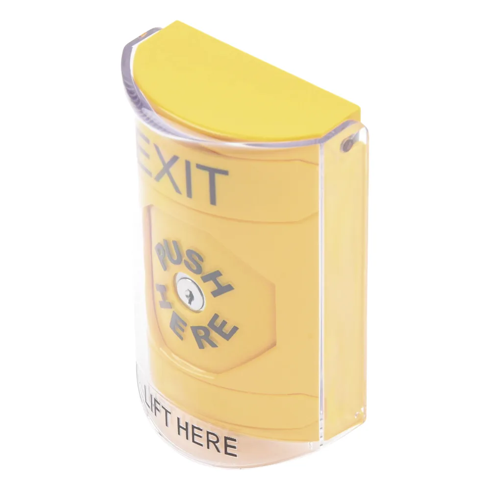 Botón de Salida, Texto en Ingles, Tapa Protectora de Policarbonato Súper Resistente, Llave para restablecer, Bocina integrada de Advertencia – vista 3