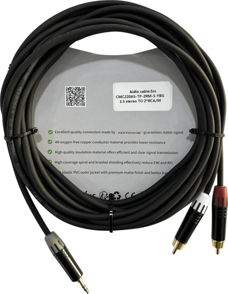 Cable 3.5mm a 2 RCA, conectores negros, con diferenciador de blanco y rojo en RCA MT380-RD - MT380-WH - MTP3C-BG, length 5m – vista 2