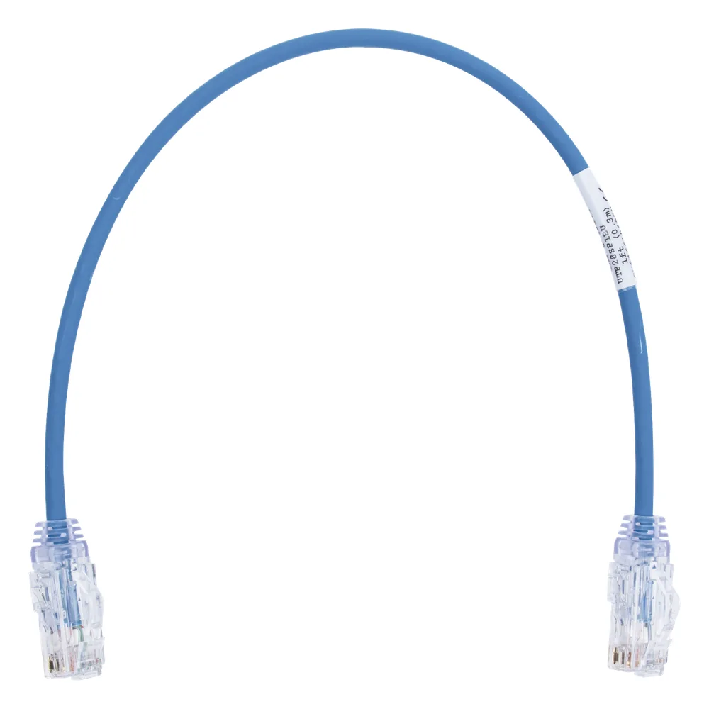 Cable de Parcheo TX6, UTP Cat6, Diámetro Reducido (28AWG), Color Azul, 0.3 Metros (1 Pie)