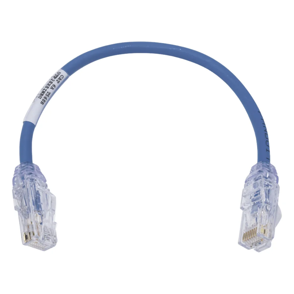 Cable de Parcheo UTP Cat6A, CM/LSZH, Diámetro Reducido (28AWG), Color Azul, 0.3 Metros (1 Pie)