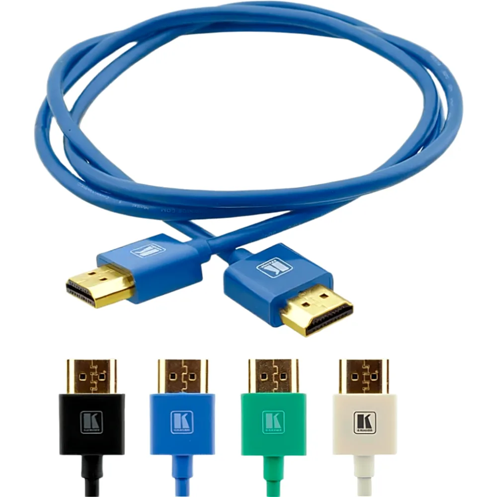 Cable HDMI Ultra Delgado Alta Velocidad con Ethernet | 4K@60Hz (4:4:4) | 18Gbps | Conector HDMI Delgado 16 mm (0.63 in) | Radio de Curvatura 36 mm (1.42 in) | Triple Blindaje | Conectores Chapados en Oro 24K | 1.8 m | Azul