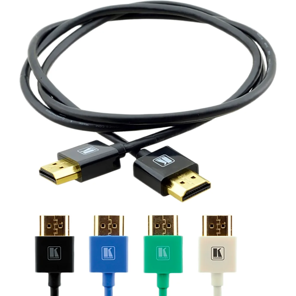Cable HDMI Ultra Delgado Alta Velocidad con Ethernet | 4K@60Hz (4:4:4) | 18Gbps | Conector HDMI Delgado 16 mm (0.63 in) | Radio de Curvatura 36 mm (1.42 in) | Triple Blindaje | Conectores Chapados en Oro 24K | 1.80 m | Negro