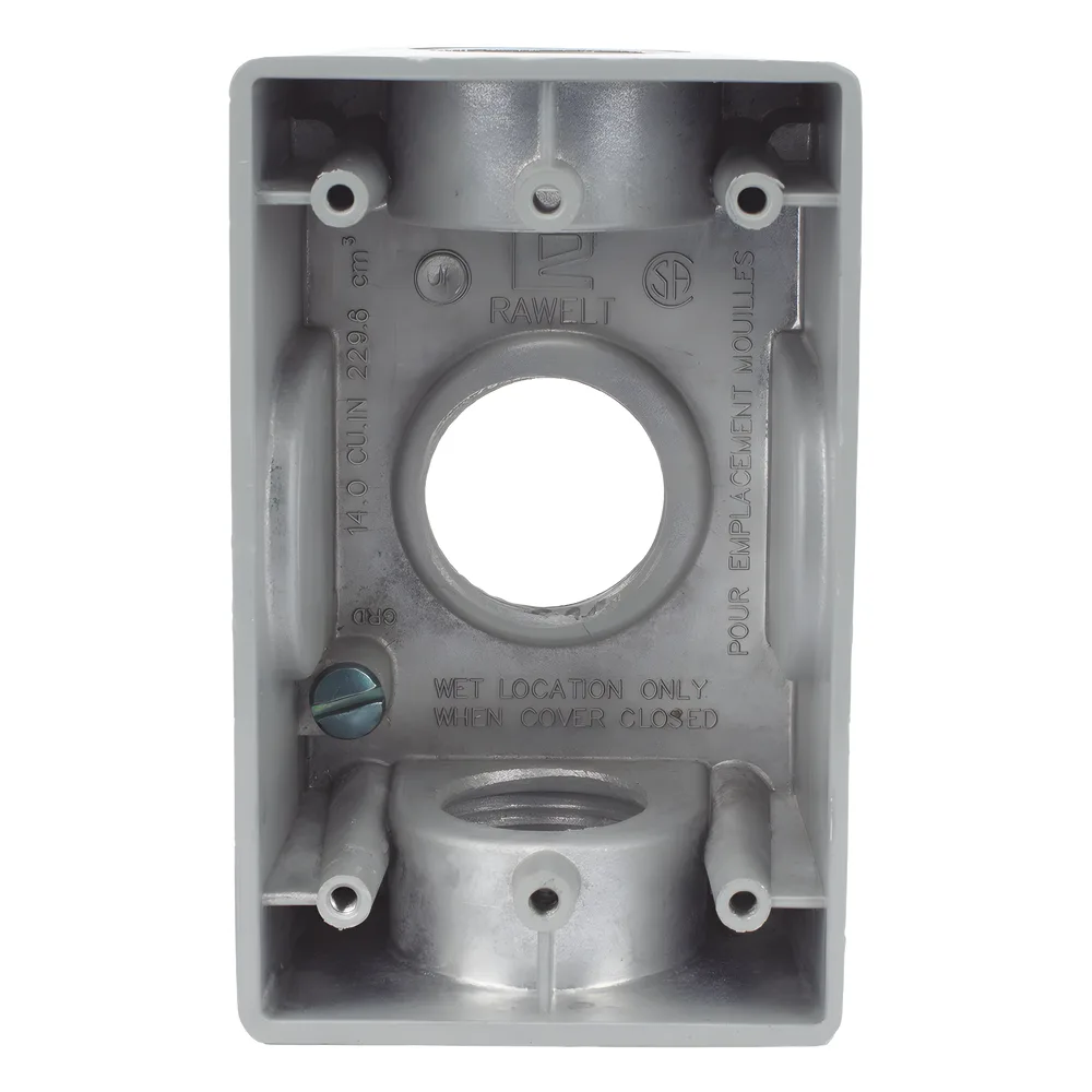 Caja Condulet FS de 1" (25.4 mm ) con tres bocas una arriba y una atrás a prueba de intemperie.