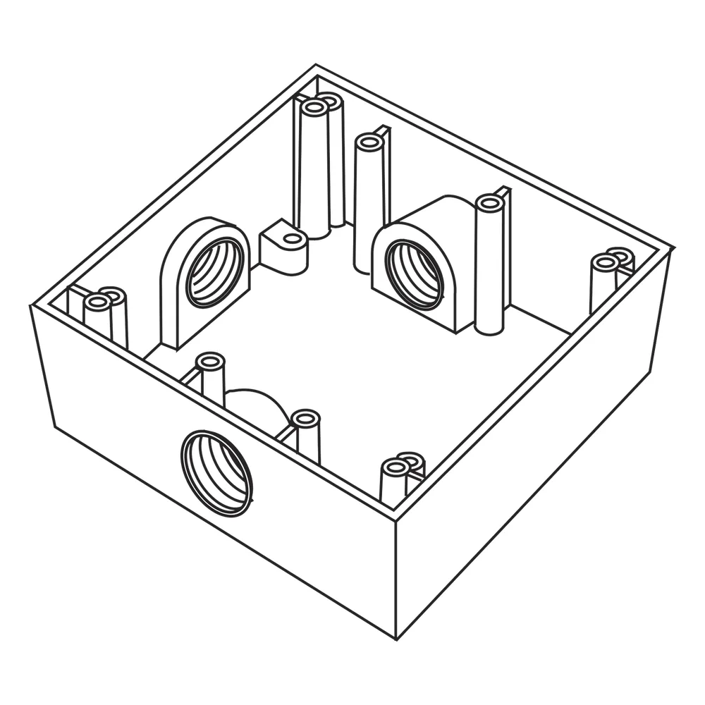 Caja Cuadrada de 3/4" (19.05 mm) a Prueba de Intemperie/ Cuenta con 3 bocas.