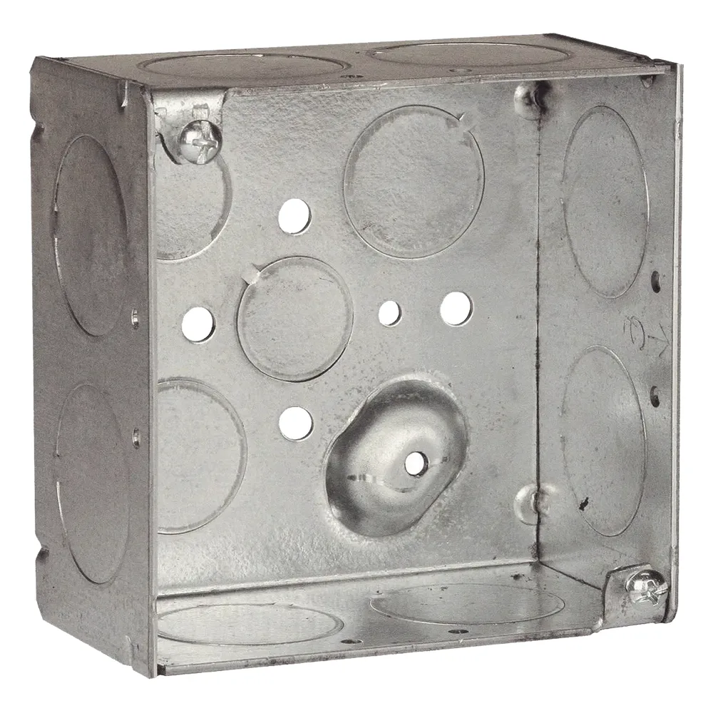 Caja Cuadrada Galvanizada de 4" x 4"/ Profundidad de 2 1/8" /8 Entradas 1", 3 Entradas 1/2" y 2 Entradas 3/4"/ Soldada.