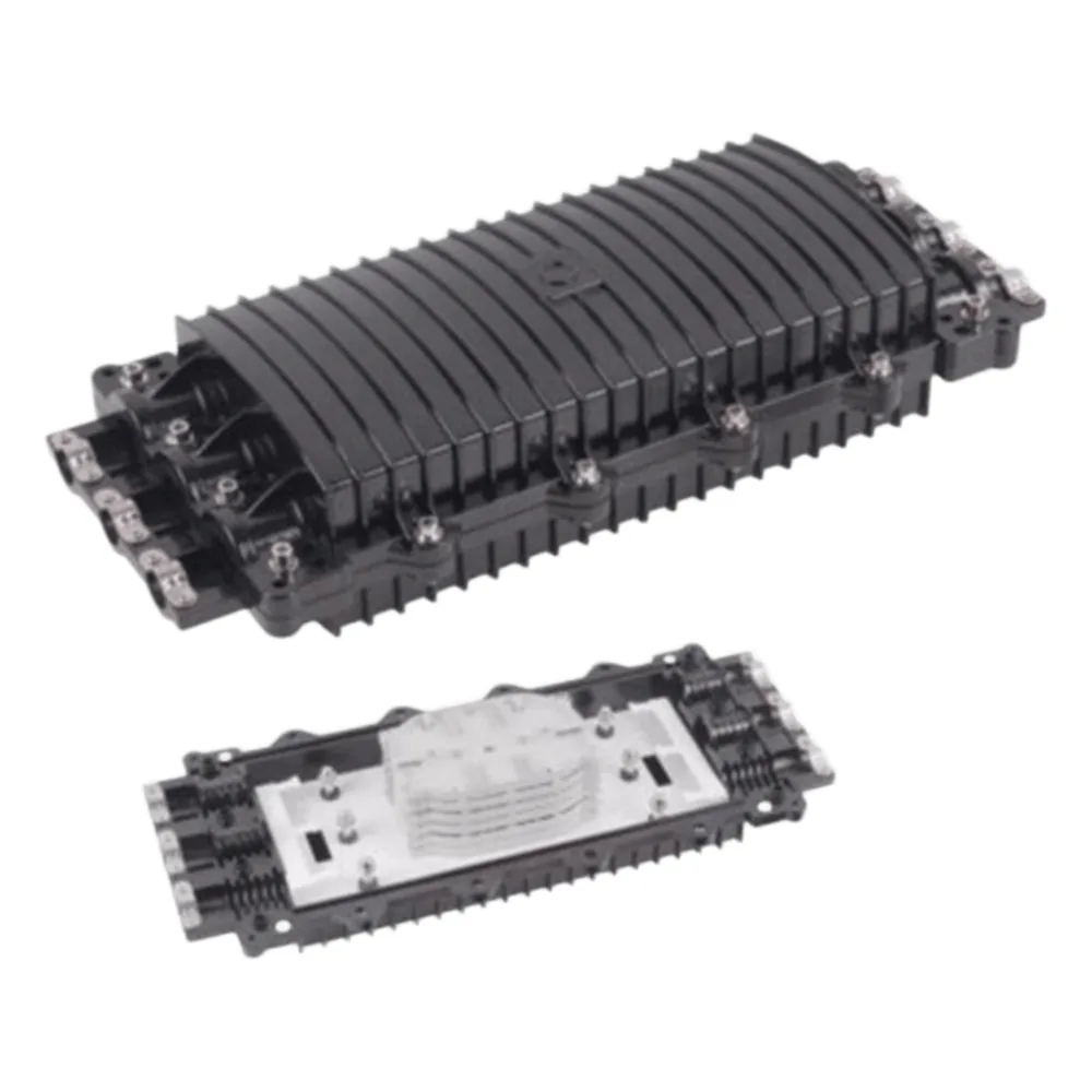 Caja de Distribución de Fibra Óptica Horizontal, hasta 96 Empalmes, Exterior IP68, 3 Puertos de Entrada y Salida