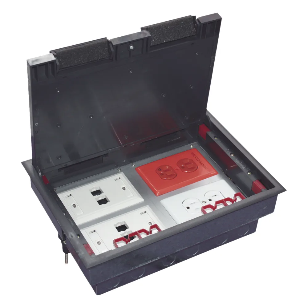 Caja de Piso para Cuatro Módulos Universales (Socket M4), para Alimentación Eléctrica y Redes de Datos (11000-43401) No Incluye Faceplates