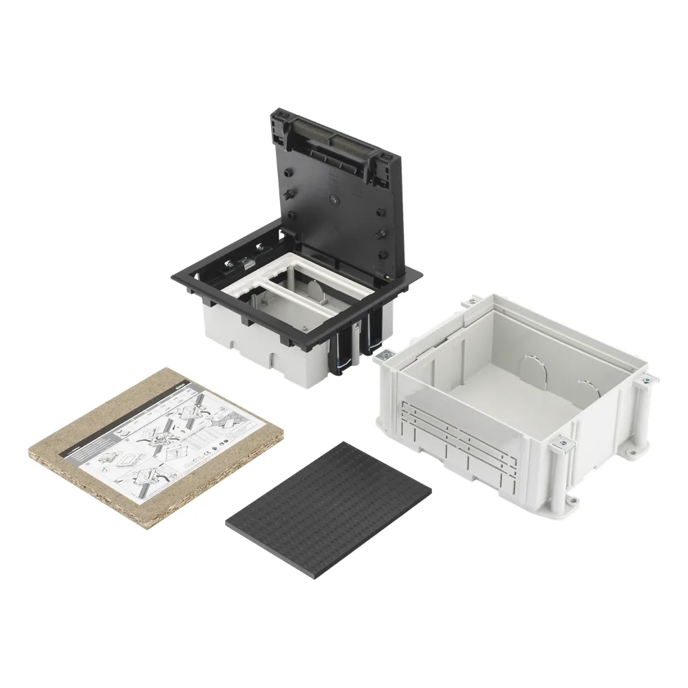 Caja de Suelo Simon Serie S / Para Voz, Datos o Contactos Eléctricos / Capacidad para 2 Módulos / Con Registro Integrado para Fijación en Concreto / Profundidad Ajustable de 70 a 100 mm (2.76 a 3.94 pulgadas) / Alta Resistencia Mecánica y Térmica