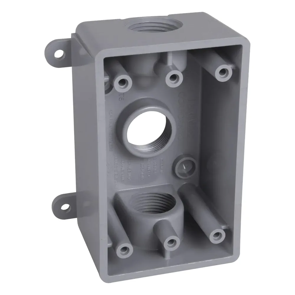 Caja Impermeable de 1 Gang / Profundidad de 2 Pulgadas (5.08 cm) / Cuenta con 3 Salidas Roscadas para Tubería de 1/2 Ó 3/4 / Color Gris