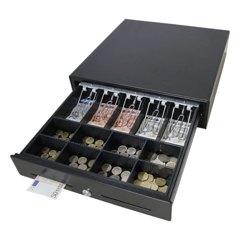 Cajón para Efectivo / Serie MK / Apertura Manual Push Open / Sin Electricidad / Insertos Ajustables Billetes y Monedas / Cubierta de Acero / 410 mm