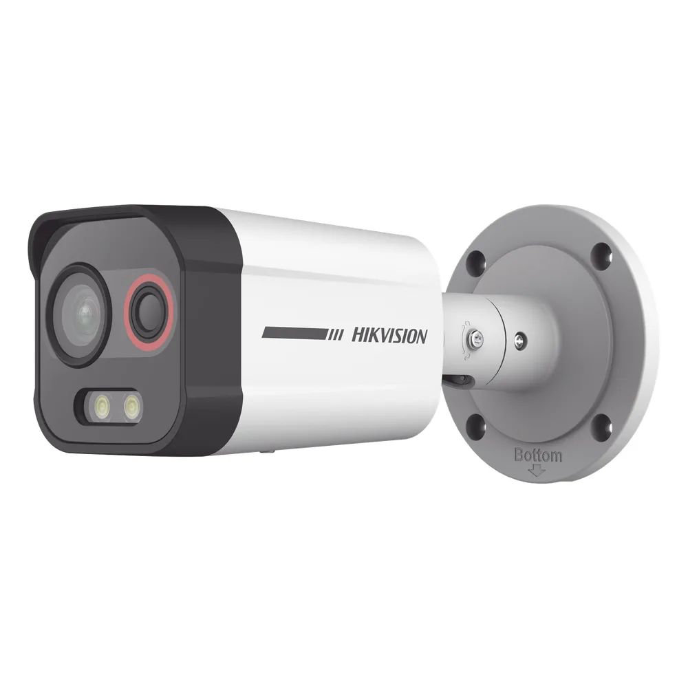 Cámara Bala IP Térmica y Óptica Biespectral / Análisis de Video (VCA) para Protección Perimetral / Clasifica Vehículo y Humano / Térmica 96 x 72 / Óptica 4 MP ColorVu / IP67 / micro SD de 256 GB/ PoE