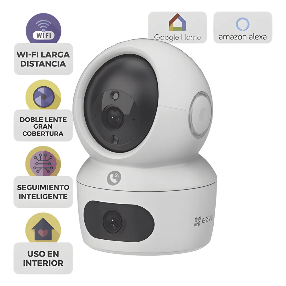 Cámara PT / Doble Lente (4 MP + 4MP) / 4 Megapíxel / Wi-Fi 6/ Audio de Dos vías / IA Detección Humana / Visión Nocturna a Color / Doble Banda 2.4 / 5GHz / Uso en Interior / Vision Nocturna Inteligente (Color 27/4)