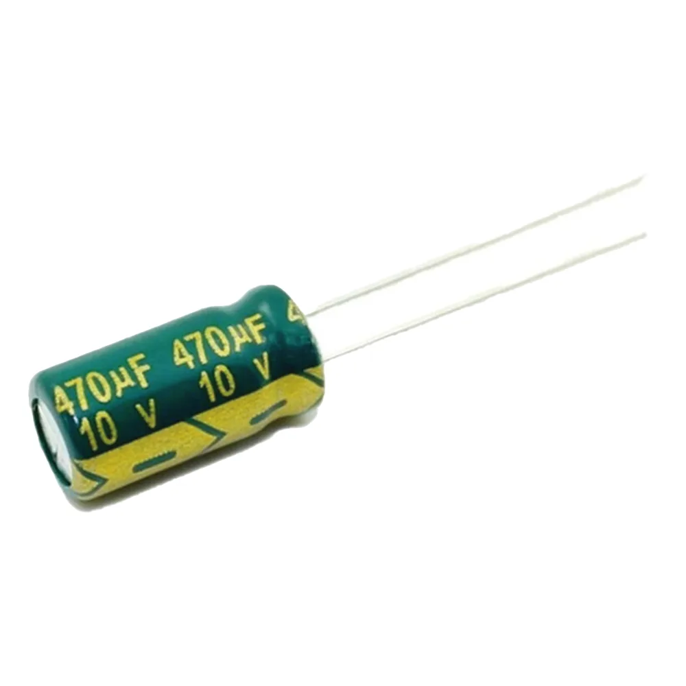 Capacitor Electrolítico de Aluminio, Radial de 470 µFd, 10 Volt, 105 °C, 6.3 x 11 mm.