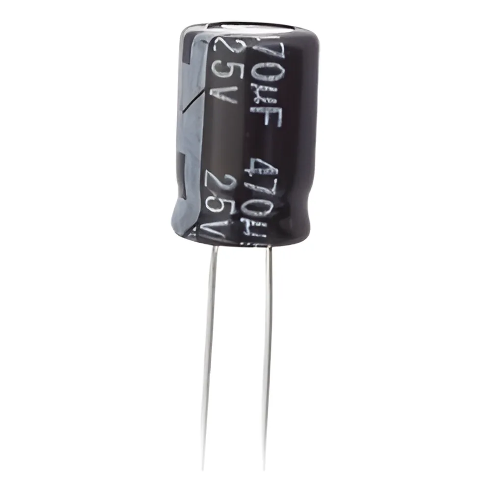 Capacitor Electrolítico de Aluminio, Radial de 470 µFd, 25 Vcc, 105 °C, 8 x 15 mm.