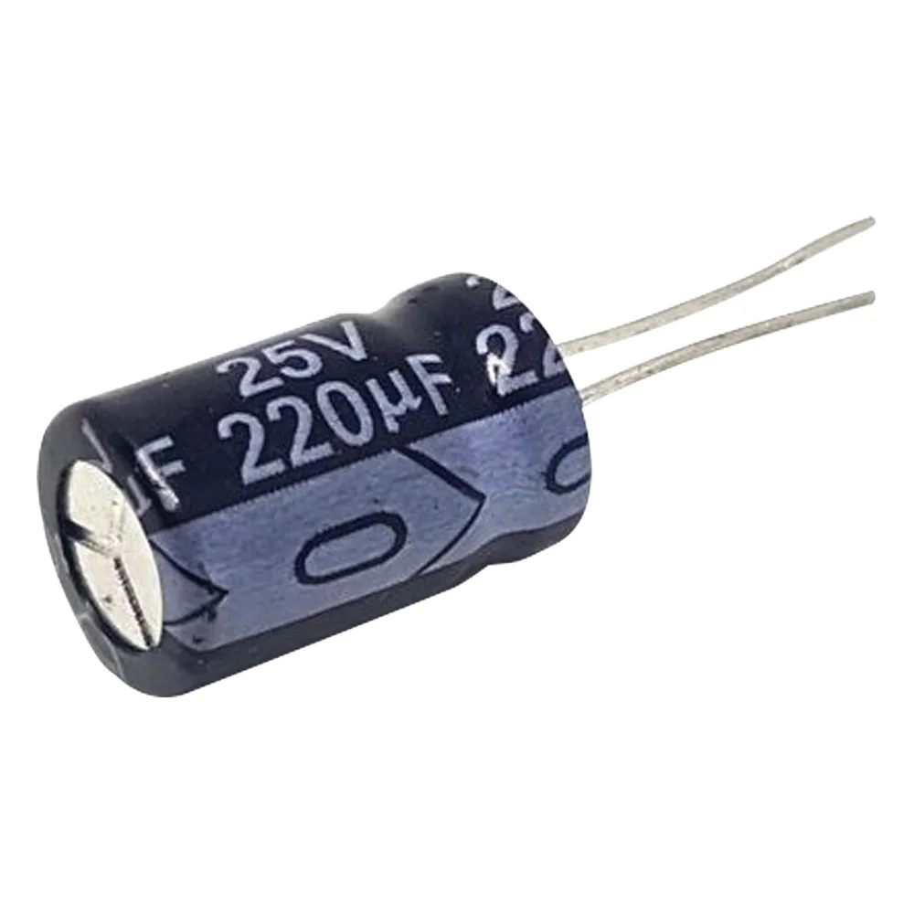 Capacitor Electrolítico Radial de Aluminio, 220 µFd, 25 Vcc, 105 °C, 8 x 11 mm.