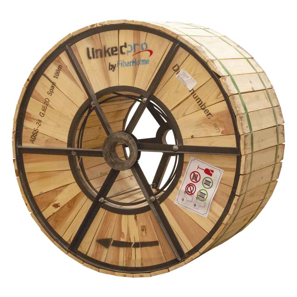 Carrete de 4 Kilómetros de Fibra Óptica (ADSS) G.652D Armada Anti Roedor, Dieléctrica, Monomodo 12 Hilos, Span 200 (Para instalaciones aéreas, en tubería o enterrado directo)