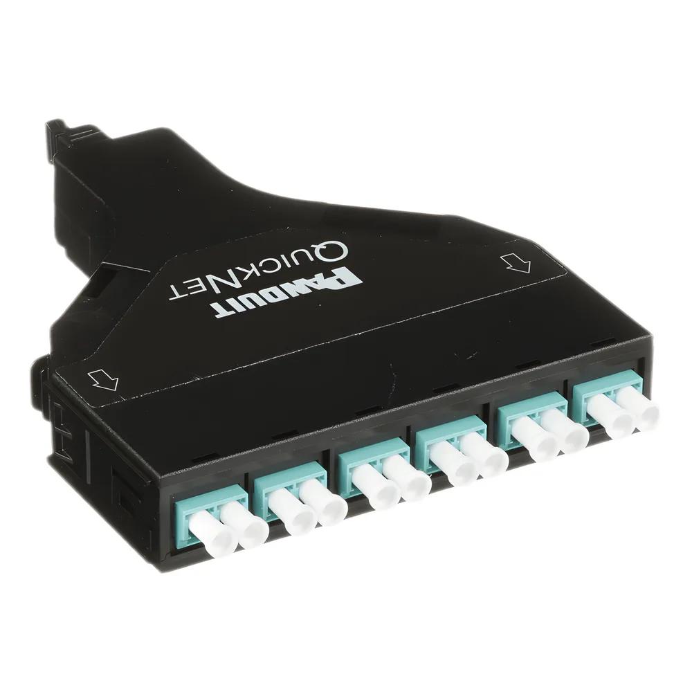 Cassette de Fibra Óptica SFQ QuickNet™ de 6 Adaptadores LC Dúplex (12 Fibras) a MPO, Para Fibra Multimodo OM4, Método A, Color Negro – vista 2