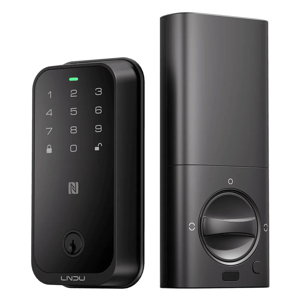 Cerradura Inteligente con Huella Digital LNDU HK01W / WiFi Integrado / Compatible Apple HomeKit / Teclado Táctil / 8 Baterías AA / Escaneo iPhone-Apple Watch-Fob / Bloqueo Manual y Automático / Exterior IP54