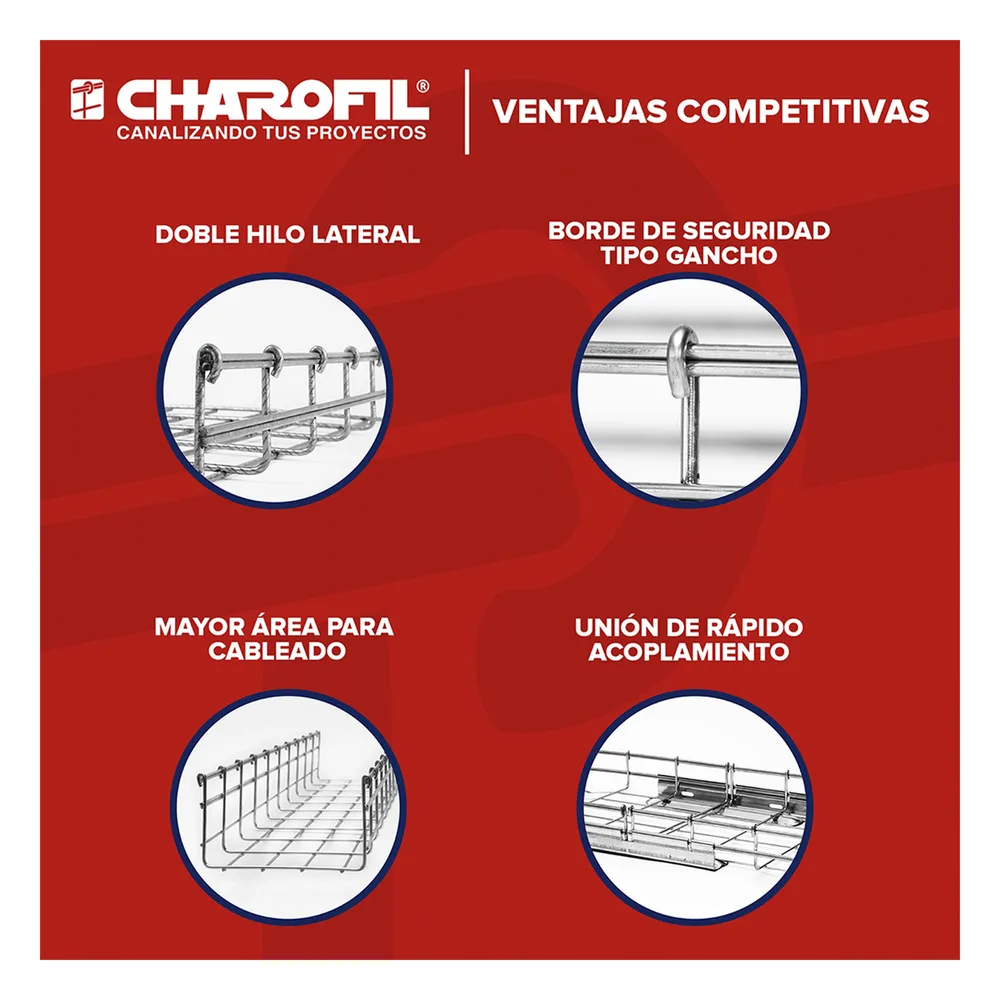 Charola Bimetálica Tipo Malla 66/150 mm, Ideal Para Utilizarse al Exterior o Zonas Húmedas, Hasta 158 Cables Cat6, Tramo de 3 Metros – vista 2