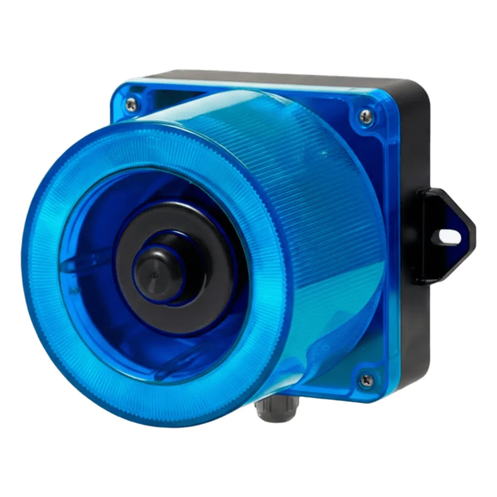 Combinacion de baliza LED color Azul y sirena electrónica de 31 tonos resistente a la intemperie de volumen máx. 123 dB a 110-220 VCA