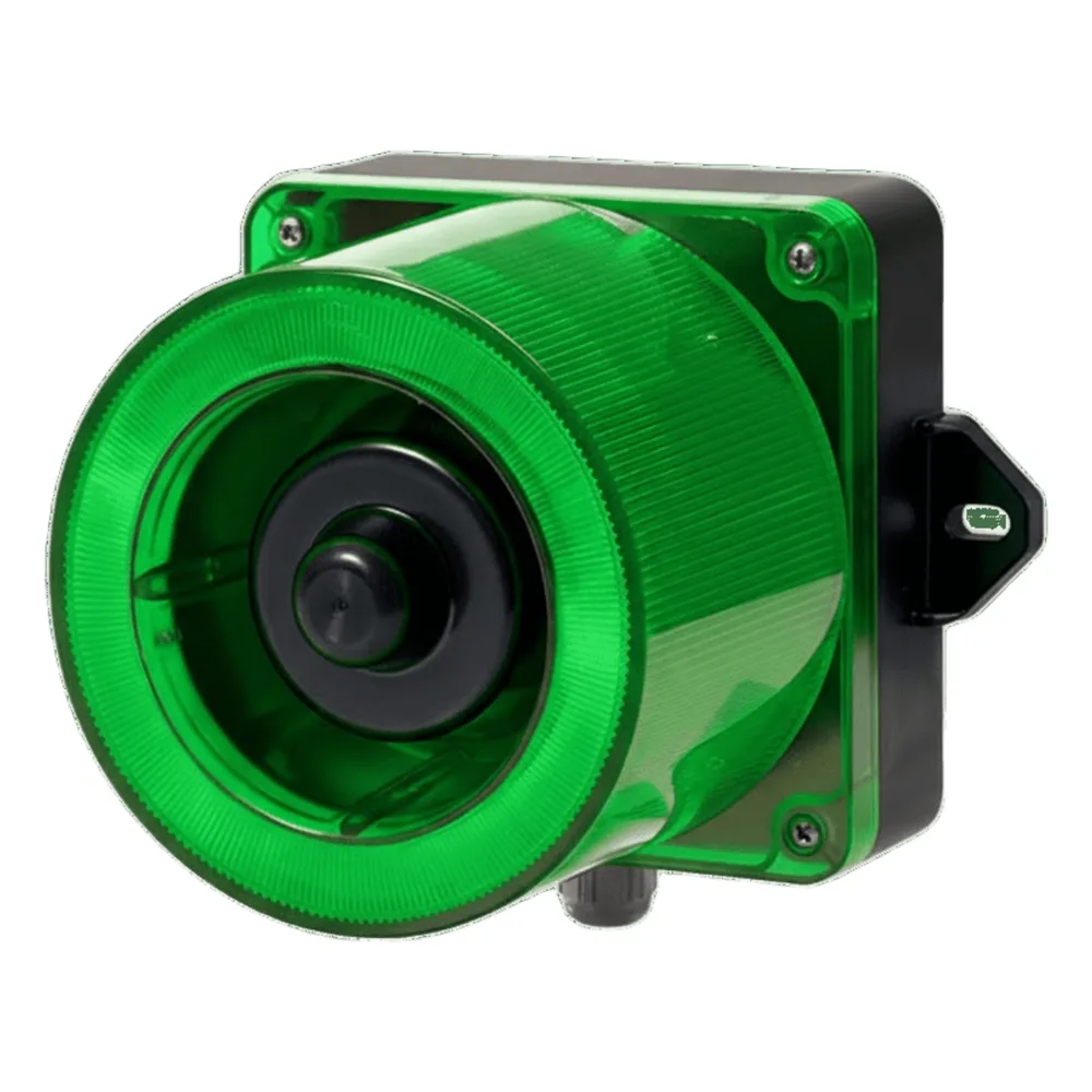 Combinacion de baliza LED color Verde y sirena electrónica de 31 tonos resistente a la intemperie de volumen máx. 123 dB a 12-24 VCD