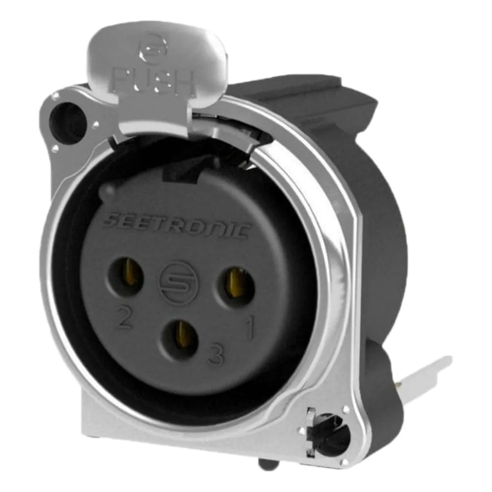 Conector XLR Hembra de 3 Polos | Montaje Vertical para Placa de Pared | Brida Metálica
