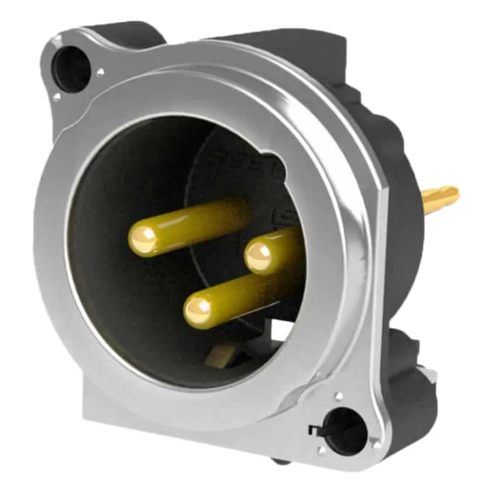 Conector XLR Macho de 3 Polos | Montaje Vertical para placa de pared | Brida de Montaje Metálica