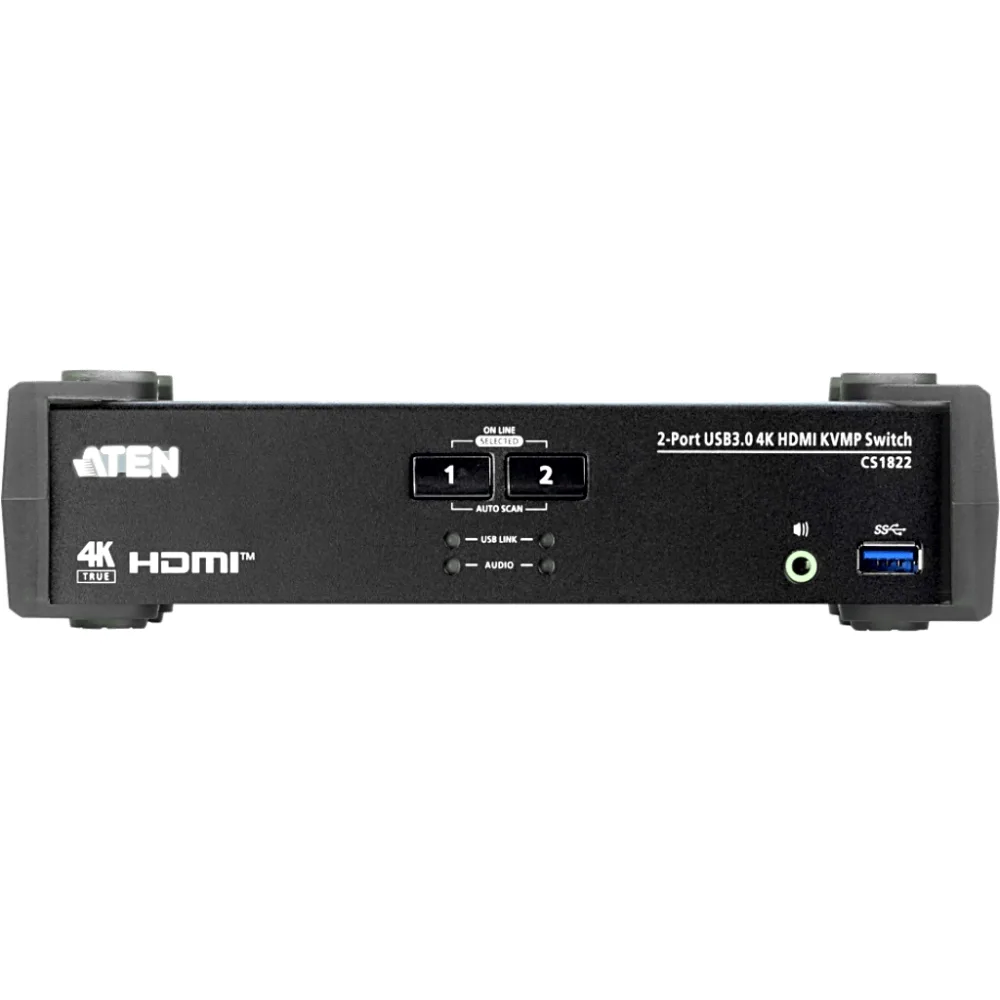 Conmutador KVMP 2 Puertos | HDMI 4K DCI 60Hz | USB 3.1 Gen 1 5 Gbps | Video DynaSync™ | Audio Mixer Mode | RS-232 | Firmware Actualizable