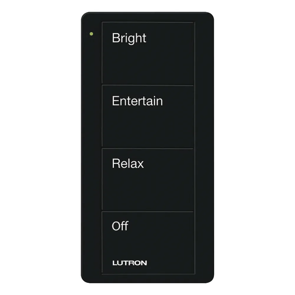 Control Pico inalámbrico de 4 botones para activar 3 escenas y apagado, negro brillante, compatible con Caseta Wireless, RA2 Select, RadioRA 3 y HomeWorks