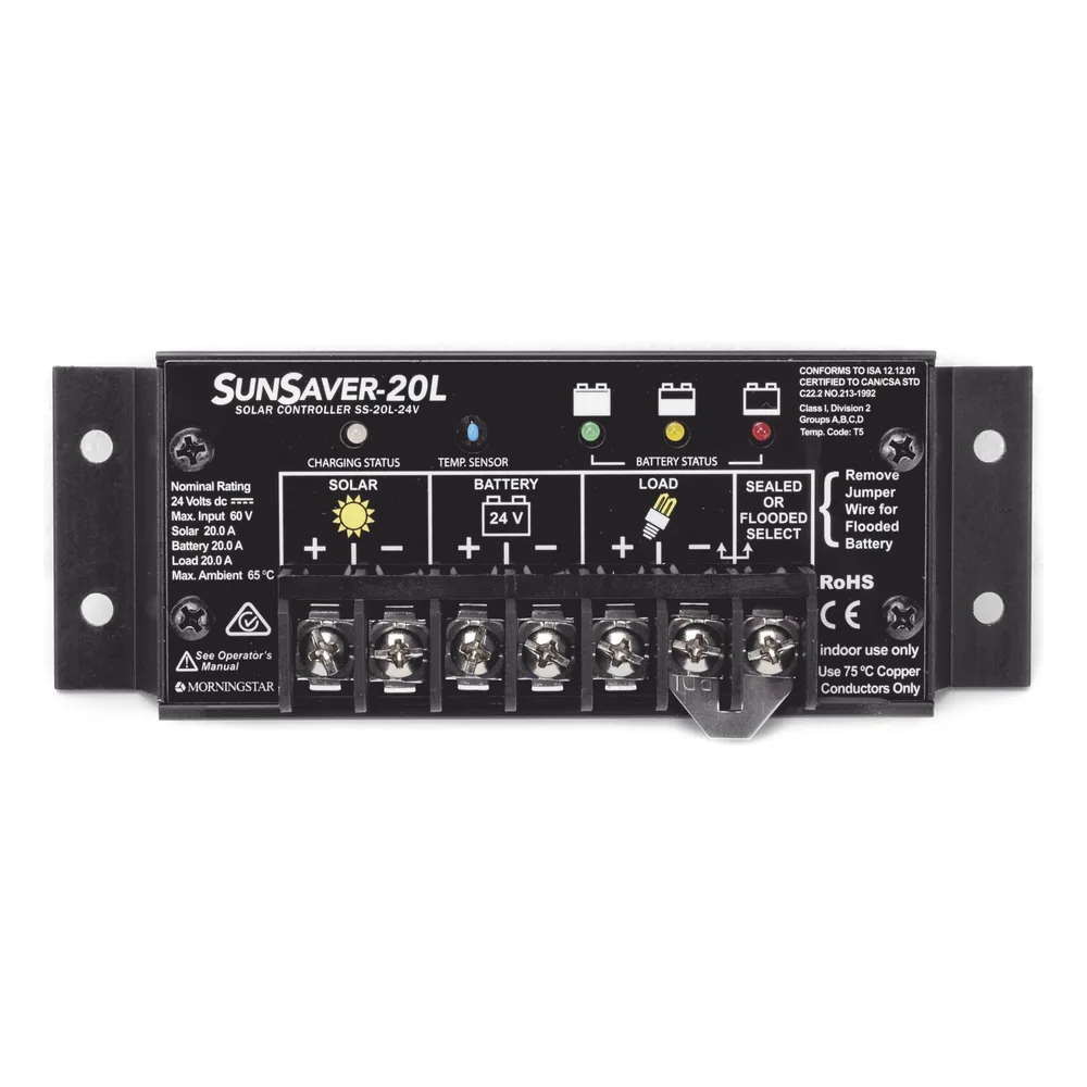 Controlador de Carga Solar SunSaver PWM 20 A / 12 VCC / Encapsulado Epóxico / Clase 1 Div 2 / Compensación de Temperatura – vista 2