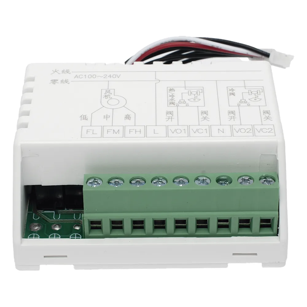 Controlador de temperatura de pared para fan coil de 2 o 4 tubos, salida on/off para válvula, control de ventilador manual o automático – vista 3