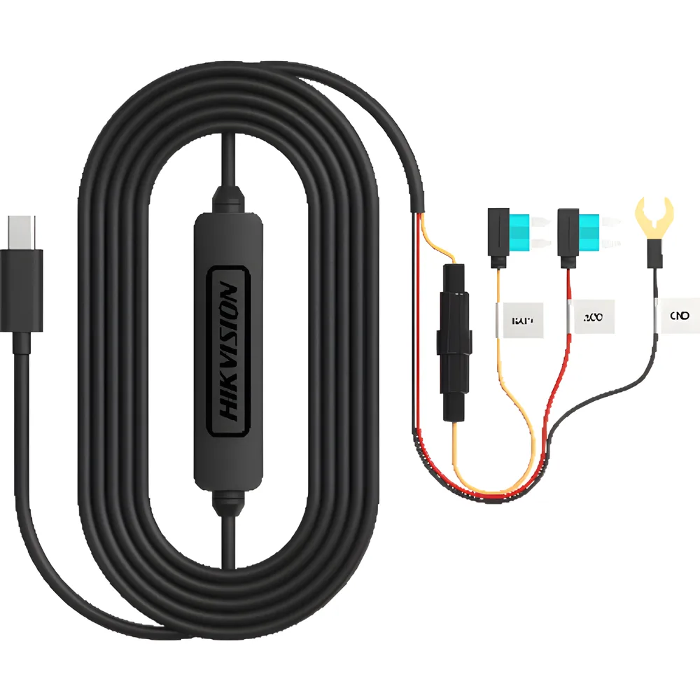 Convertidor Buck DC-DC / Entrada 12-24V DC / Salida 5V Type-C / Protección Baja Tensión 11.3V / Cable 3.4 m (11.2 ft) / Compatible con Dashcams Hikvision