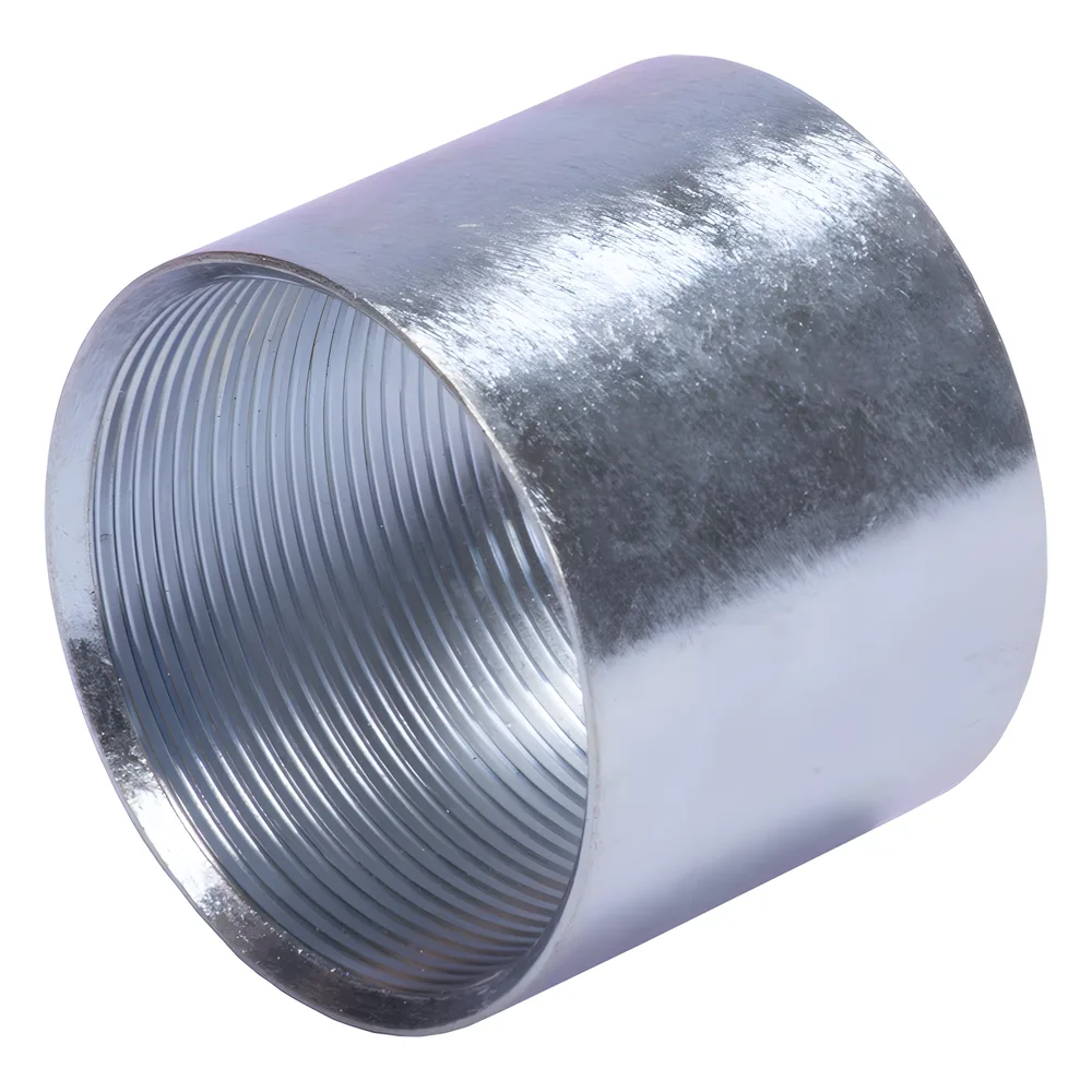 Cople 1 1/2" (38mm) pared gruesa con rosca galvanizado etiqueta amarilla