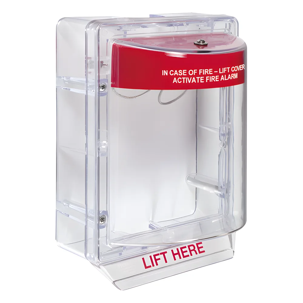 Cubierta Protectora Serie Stopper II® De Policarbonato, Con Bocina, Espaciador Transparente, Montaje en Superficie, Etiqueta en Inglés