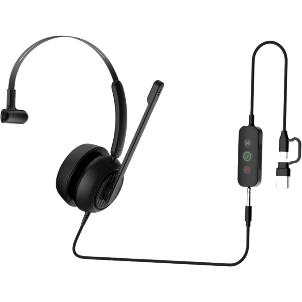 Diadema / Auriculares con Cable LINKVIL DH311U / USB-C / USB-A / 3.5 mm / Micrófono Unidireccional con Cancelación de Ruido AI / Controladores de 40 mm / EQ Dinámico Automático / Diseño Ergonómico / Uso Profesiona – vista 2