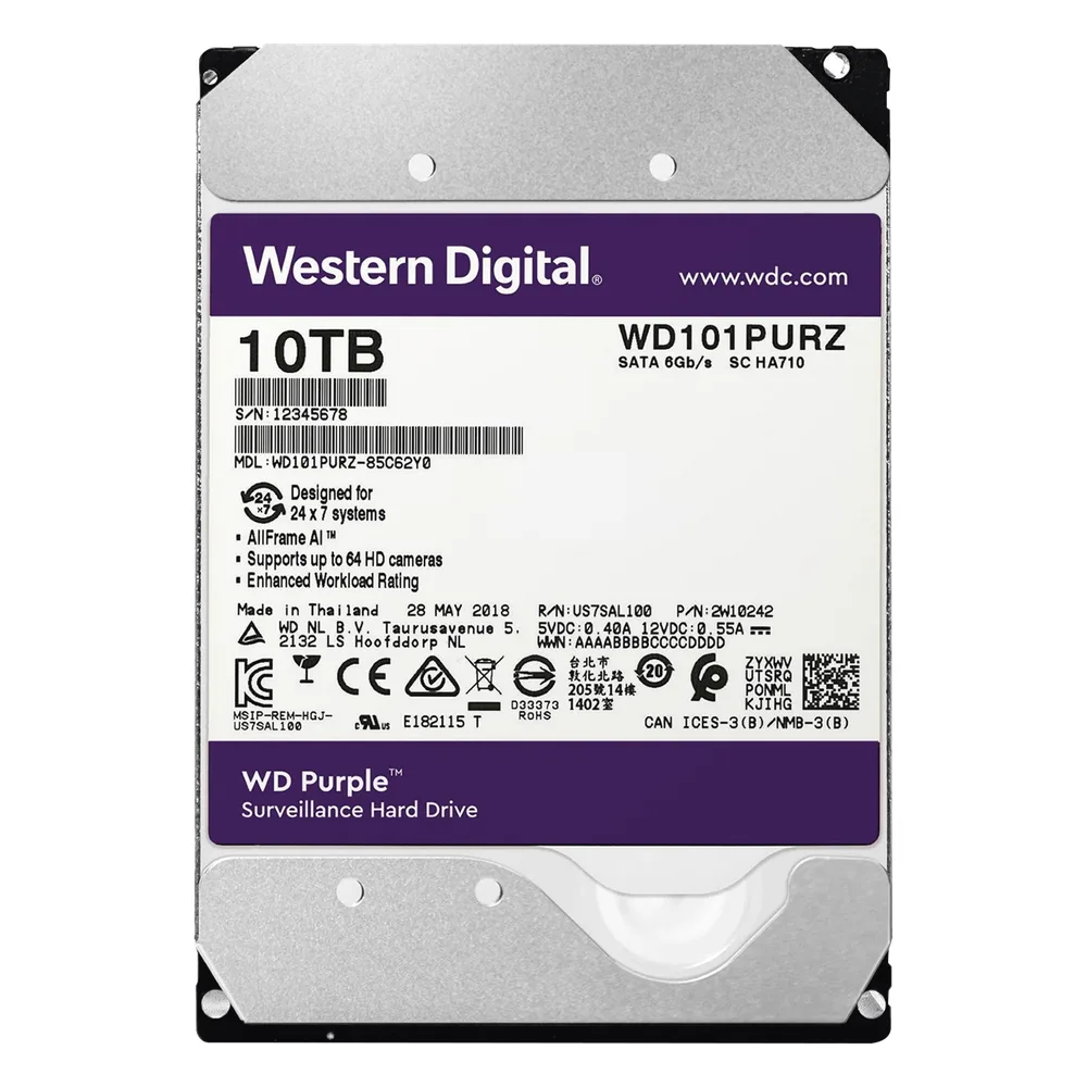 Disco duro WD de 10TB / 7200RPM / Optimizado para Videovigilancia